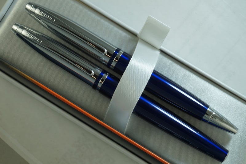 Cross Midnight Blue, polished Appointments and Cross signature mid Band Calaise Selectip Black Gel Ink Rollerball pen and Ballpoint Pen set. - Image 2